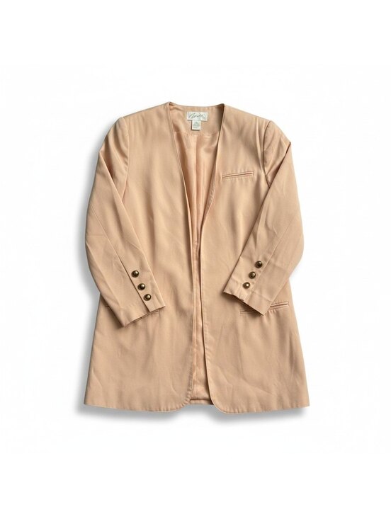 Apart Jackets & Blazers - Vintage Apart Women’s Peach Longline Collarless Blazer Size 10‎ Gold Buttons USA